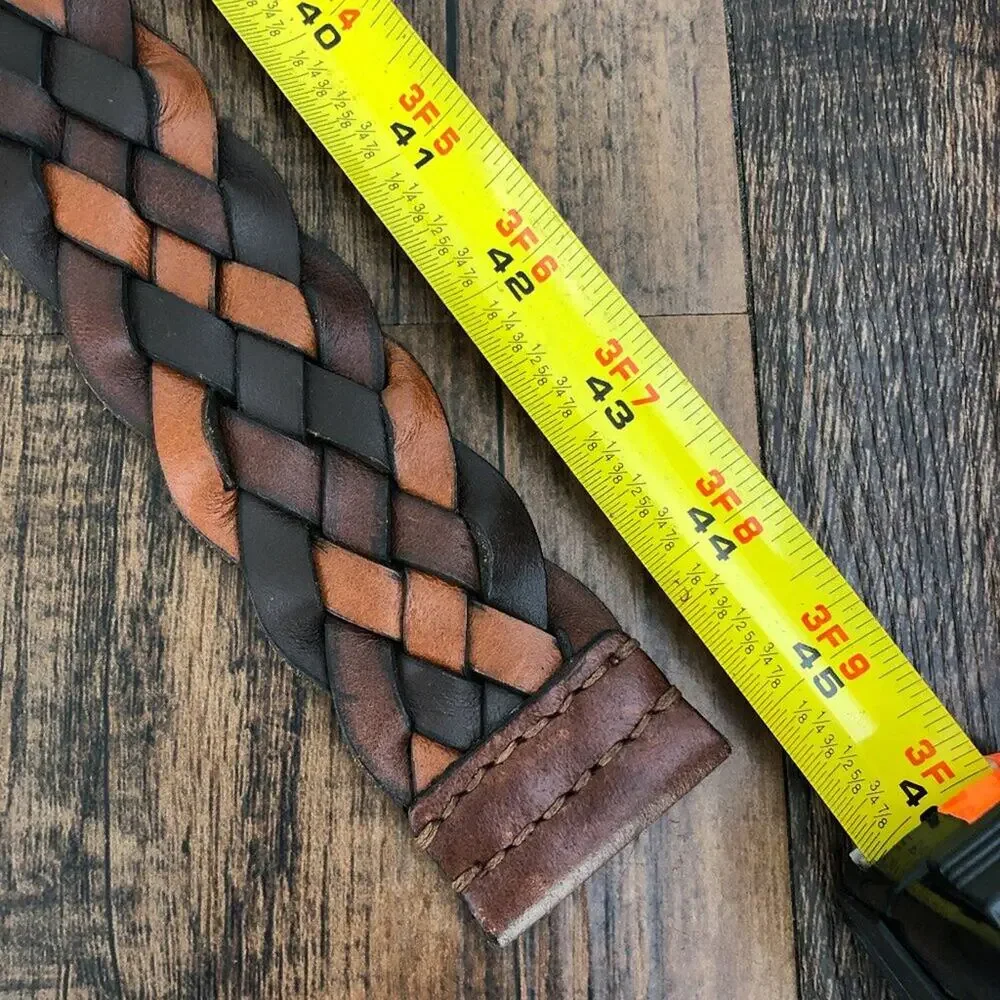 Aeropostale Y2K Wide Woven Leather Belt Rugged Durable Mens Size Medium Brown